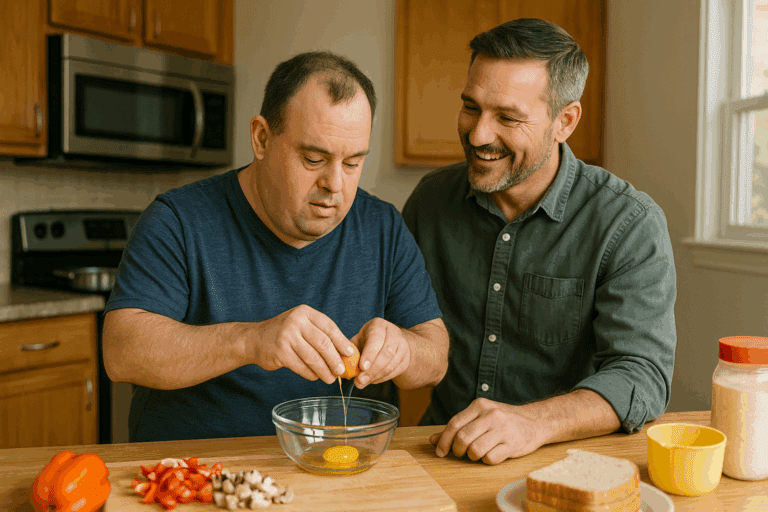 supported living setting two men in a kitchen