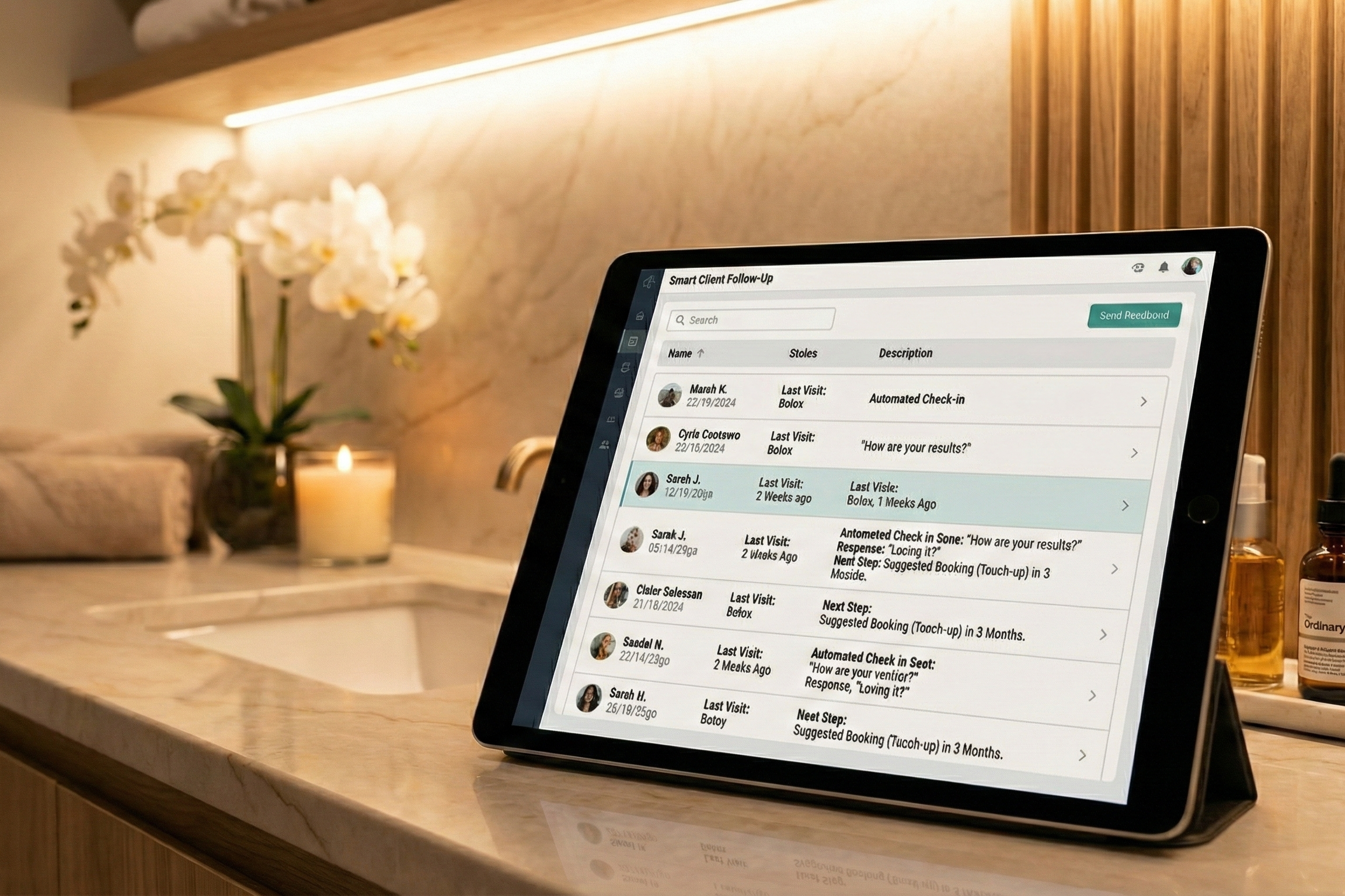 [Infographic] A visual representation of an automated patient journey, from initial online booking via a chatbot, through automated calendar updates, to confirmation messages. Modern and user-friendly design.